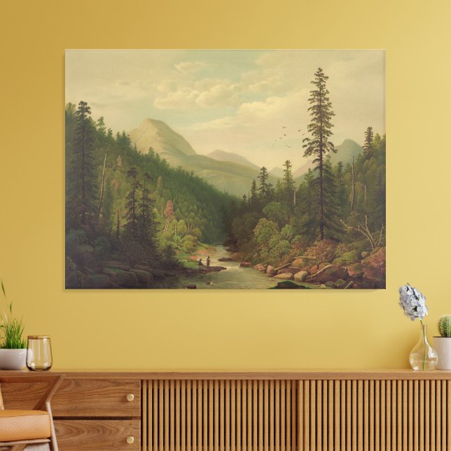  Mountain scene, 2 men, 1 fishing Canvastryck (Insitu (Vardagsrum))