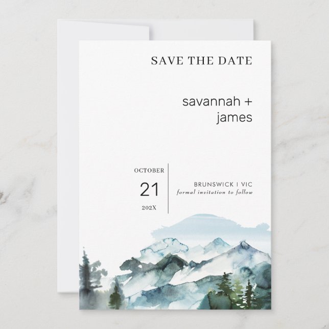 Mountain Scene Bröllop spara datum Card Inbjudningar (Framsida)