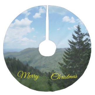 Mountain Scene Christmas Tree Skirt Julgransmatta Borstad Polyester