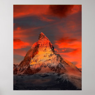 Mountain Schweiz Matterhorn Zermatt Red Himlar Poster