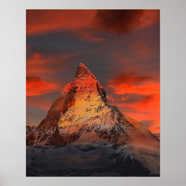 Mountain Schweiz Matterhorn Zermatt Red Himlar Poster (Framsidan)