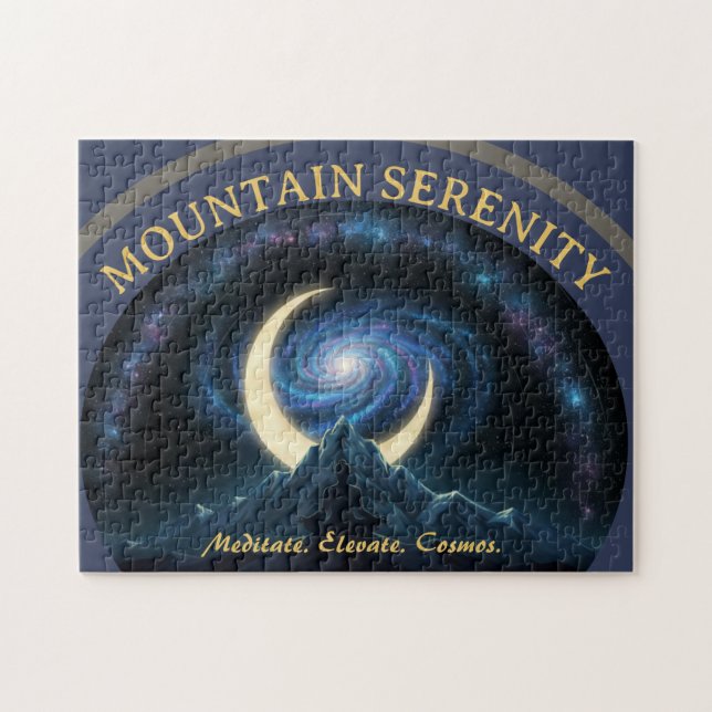 Mountain Serenity Cosmic Meditation, Crescent Moon Pussel (Horisontell)