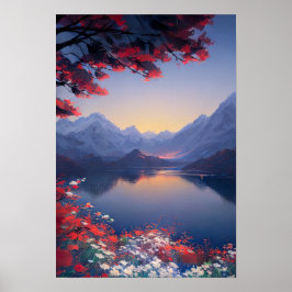 Mountain Sjö Blommigt Symphony Poster