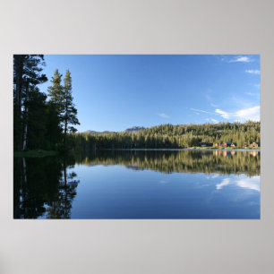 Mountain Sjö, Forest, Cabins, Dusk Poster