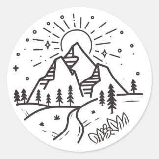 Mountain & sjö Sticker Runt Klistermärke
