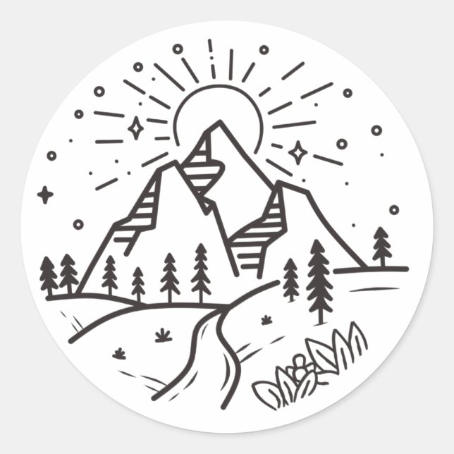 Mountain & sjö Sticker Runt Klistermärke (Framsida)
