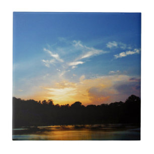 Mountain Sjö Sunset Kakelplatta