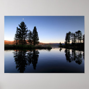 Mountain Sjö, Sunset, Måne Poster