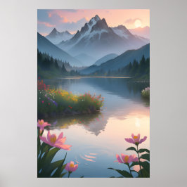 Mountain Sjö Sunset Poster