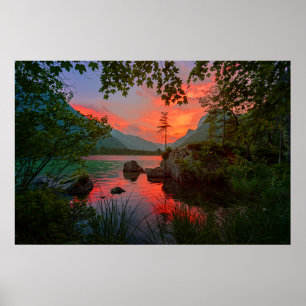 Mountain Sjö Sunset Poster