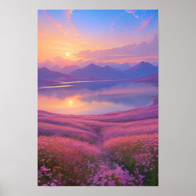 Mountain Sjö Sunset Sergranat Poster (Framsidan)