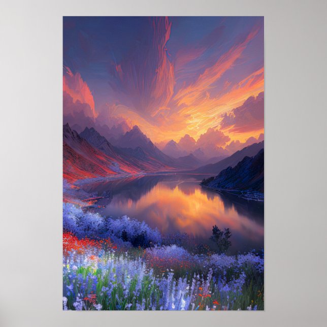 Mountain Sjö Sunset Sergranat Poster (Framsidan)