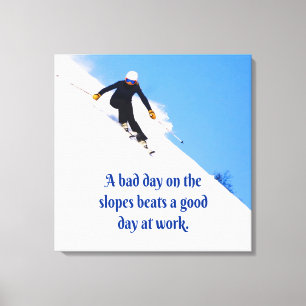 Mountain Ski Slopes Fresh Snö Fall Skiing Funny Canvastryck