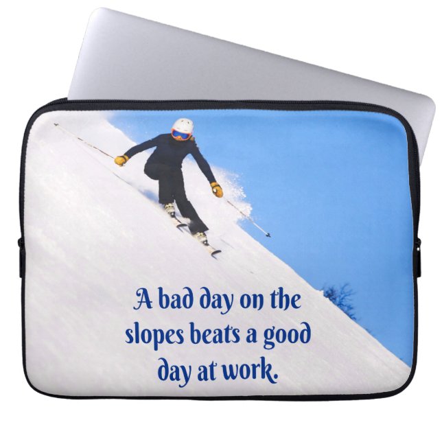 Mountain Ski Slopes Fresh Snö Fall Skiing Funny Laptop Fodral (Framsidan)
