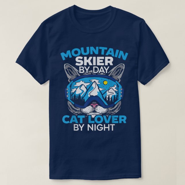 Mountain Skier By Day Cat Lover By Night Kitty Ski T Shirt (Design framsida)