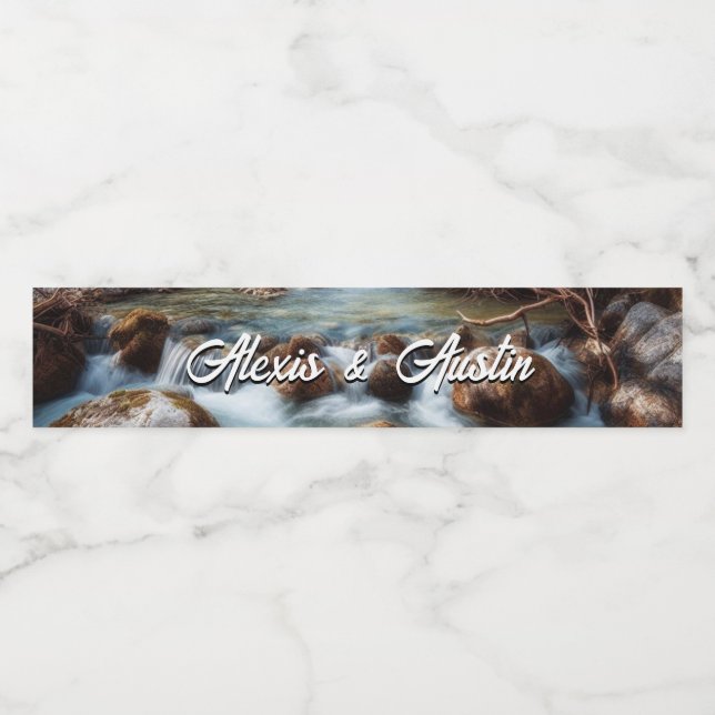 Mountain Stream Bröllop Vattenflaska Etikett (Singel etikett)