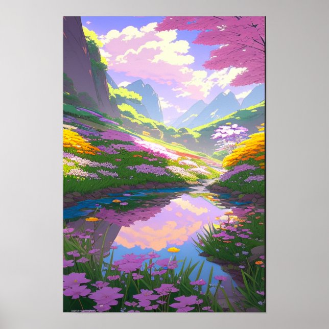 Mountain Stream, färglös blommiga utsida Poster (Framsidan)
