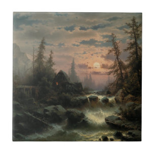 Mountain Stream i Moonlight - Albert Rieger Kakelplatta