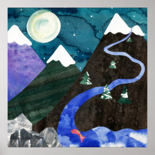 Mountain Stream Night Sång Poster
