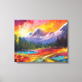 Mountain Sunrise Colorful Impressionistic Art Canvastryck