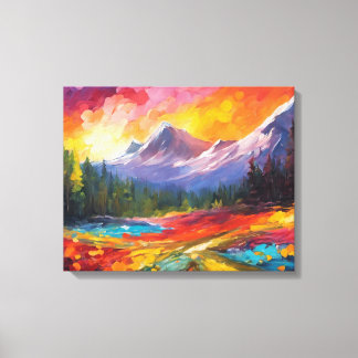 Mountain Sunrise Colorful Impressionistic Art Canvastryck