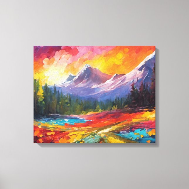 Mountain Sunrise Colorful Impressionistic Art Canvastryck (Framsida)