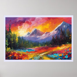 Mountain Sunrise Colorful Impressionistic Art Poster
