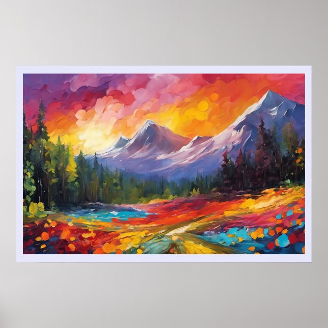 Mountain Sunrise Colorful Impressionistic Art Poster (Framsidan)