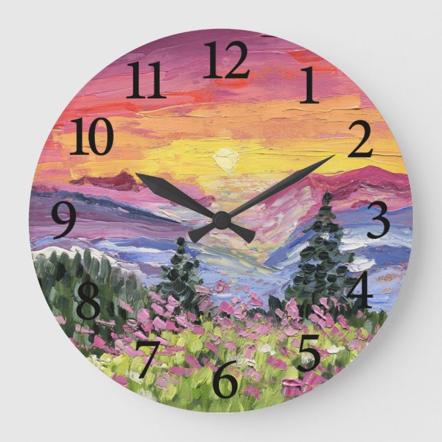Mountain Sunrise med Wildblommor Stor Klocka (Framsida)