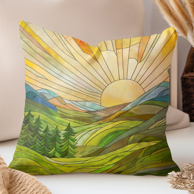 Mountain Sunrise Mosaic Digital Art Kudde (Skapare uppladdad)