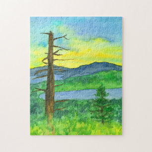 Mountain Sunrise Watercolor liggande Pussel