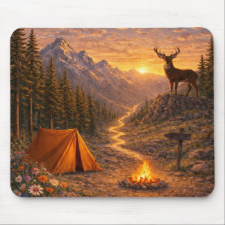 Mountain Sunset Deer Campsite Mouse Pad Musmatta