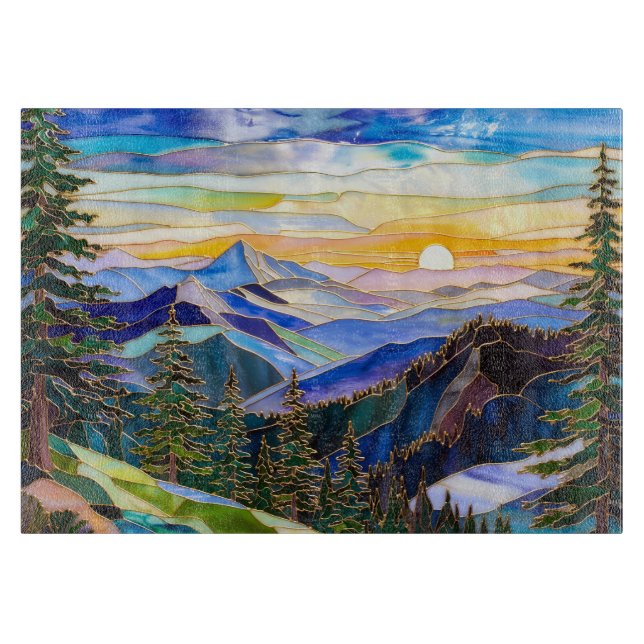 Mountain Sunset Glass Cutting Board Decor (Framsidan)