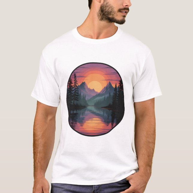 Mountain Sunset Nature Scene T‑Shirt design T Shirt (Framsida)