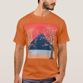 Mountain Sunset Sakura Rosa Flower Träd Cherry Blo T Shirt