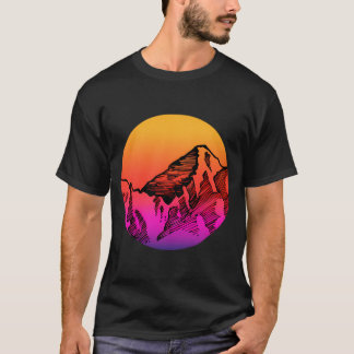 Mountain Sunset Silhouette Pencil Art T Shirt