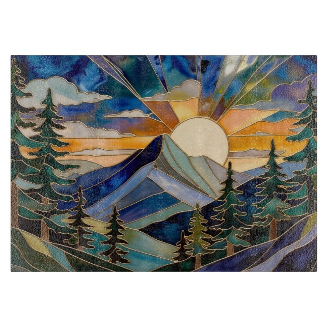 Mountain Sunset Stained Glass Cutting Board (Framsidan)