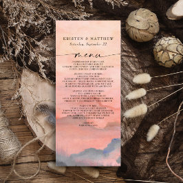 Mountain Sunset Watercolor Bröllop Rustic Meny