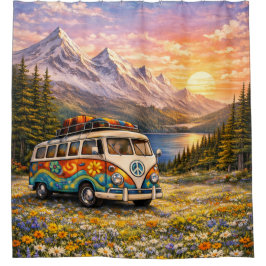 Mountain Sunset Wildflowers Retro Hippie Van Life