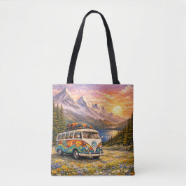 Mountain Sunset Wildflowers Retro Hippie Van Life Tygkasse