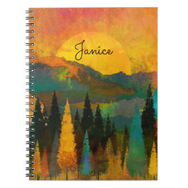 Mountain Sunshine Personalize Namn Blue Grönt Guld Anteckningsbok