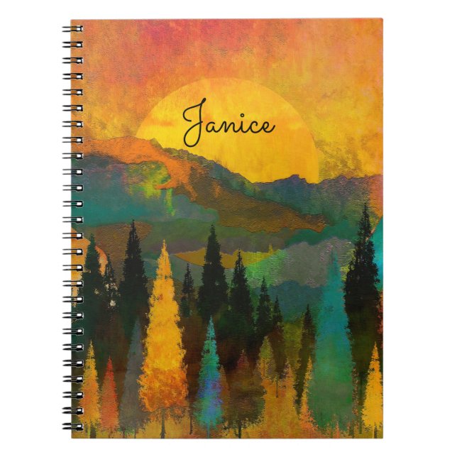 Mountain Sunshine Personalize Namn Blue Grönt Guld Anteckningsbok (Framsidan)