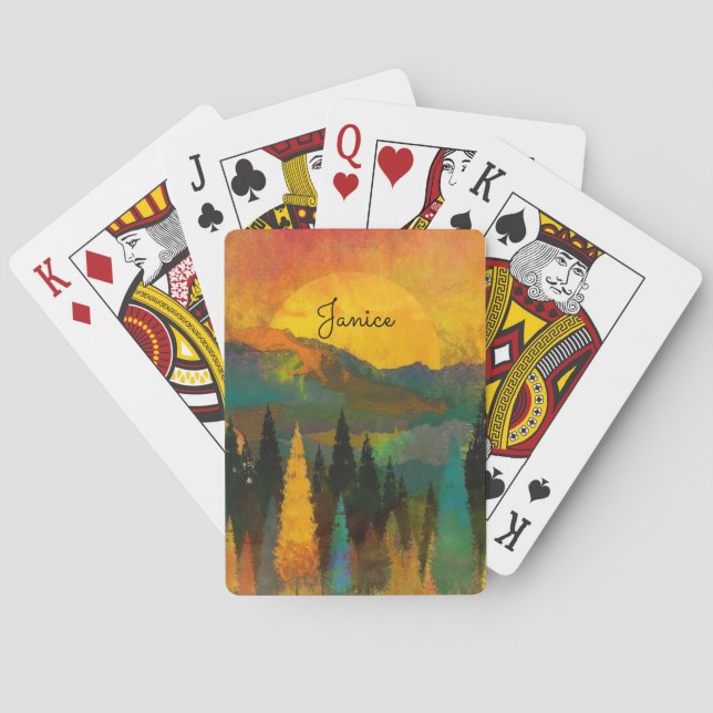 Mountain Sunshine Personalize Namn Blue Grönt Guld Casinokort (Baksidan)