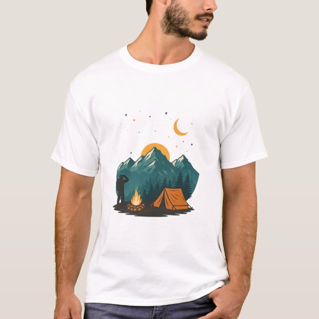 Mountain Tent Campfire Night Hiking tshirt T Shirt (Framsida)