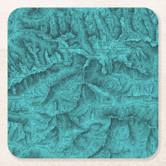 Mountain Topography Karta Blue Underlägg Papper Kvadrat (Framsidan)