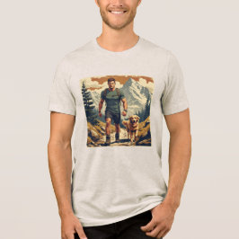 Mountain Trail Hiker & Dog Adventure Illustration T Shirt