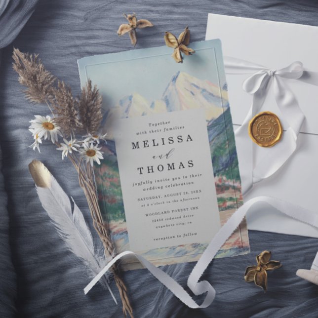 Mountain Tree Forest Rustic Budget QR Code Wedding Inbjudningar (Skapare uppladdad)