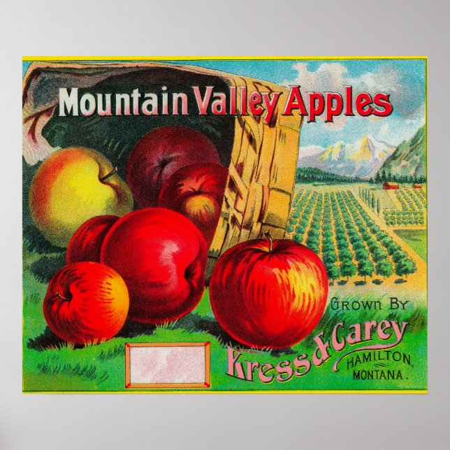 Mountain Valley Apple LabelHamilton, MT Poster (Framsidan)