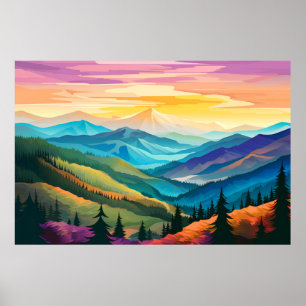 Mountain Valley Sunset liggande natur Poster