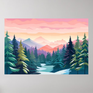 Mountain Valley Sunset liggande natur Poster